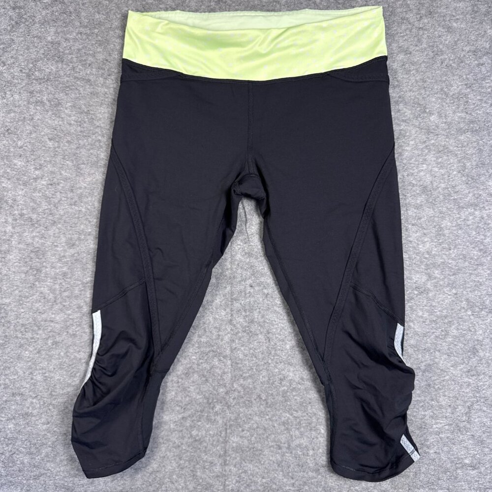 Lululemon Leggings Womens Size 6 Black Capri Athletic Neon Yellow Reflective